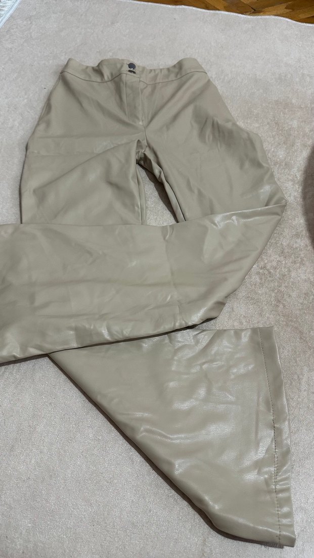 Kadın Bej Deri Cigarette Pantolon - Görsel 5