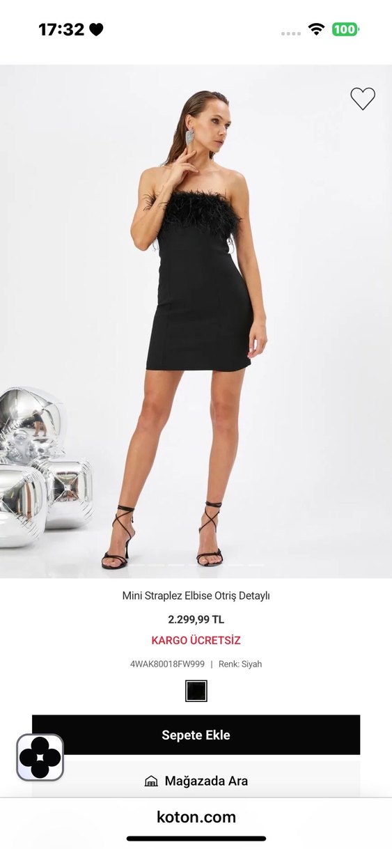 Siyah Mini Straplez Kürk Detaylı Elbise - Görsel 4