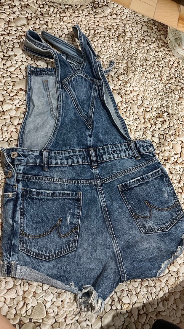 Kadın Kot Mini Salopet - Bohem Tarz - Görsel 3