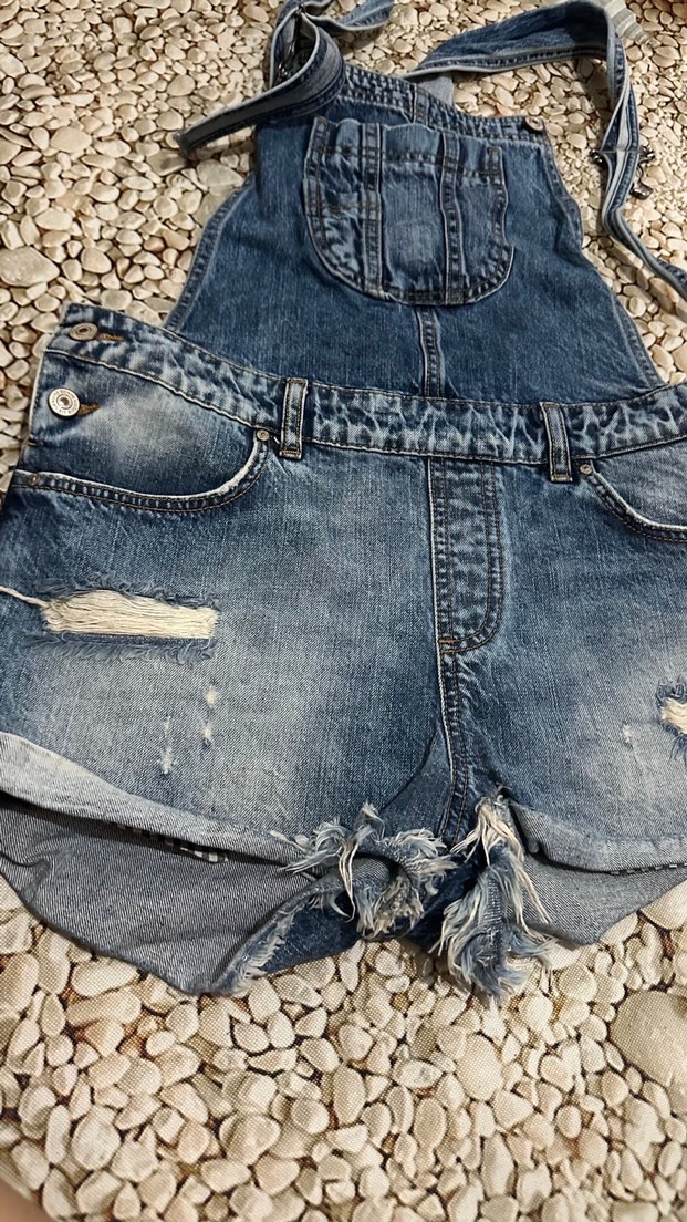 Kadın Kot Mini Salopet - Bohem Tarz - Görsel 2