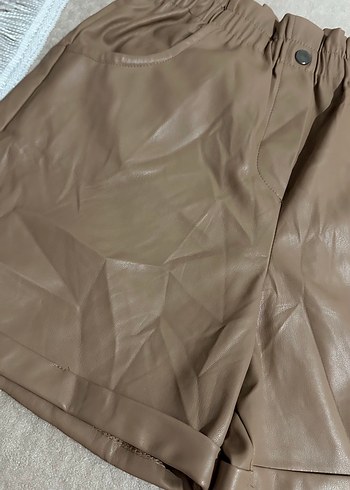 Bej Deri Mini Şort - Görsel 4