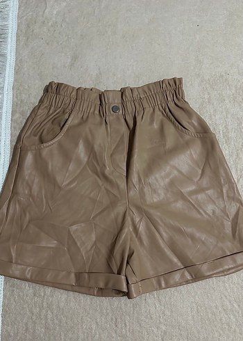 Bej Deri Mini Şort - Görsel 2
