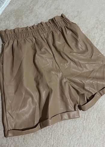 Bej Deri Mini Şort - Görsel 3