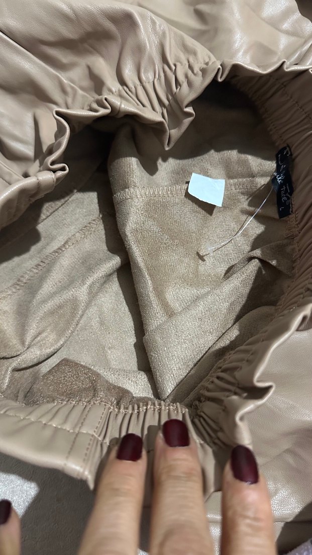 Bej Deri Mini Şort - Görsel 5