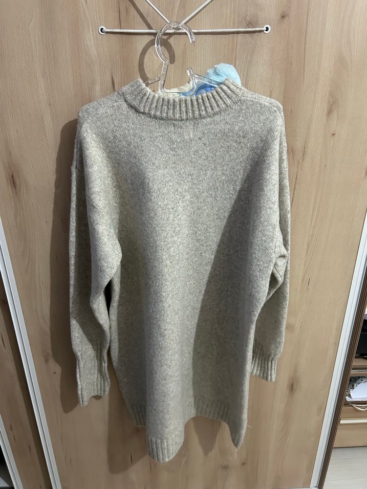 Bej Kadın Örgü Triko Kazak Elbise - Görsel 5