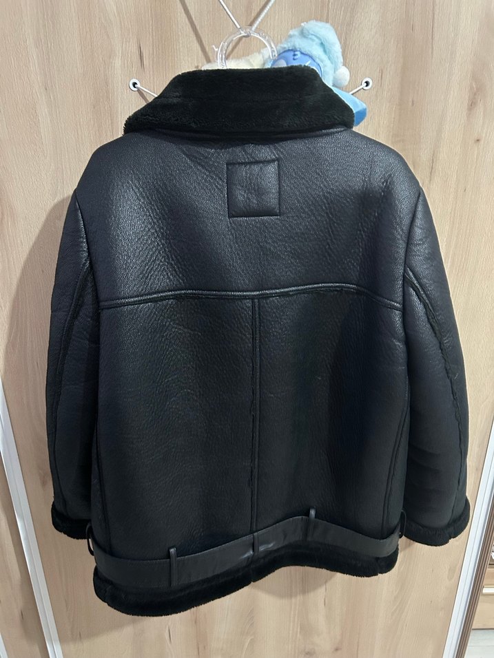 Zara Siyah Kürklü Deri Biker Ceket - Görsel 3