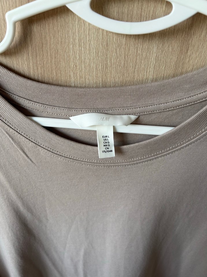 Hm marka bej kısa kollu rahat tişört elbise - Görsel 4