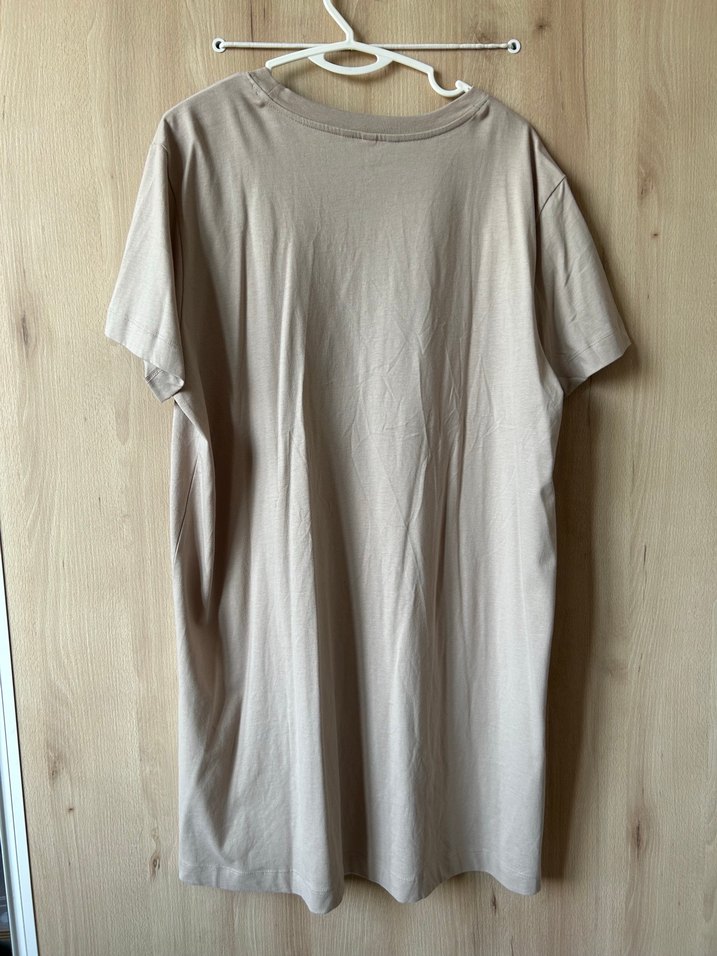Hm marka bej kısa kollu rahat tişört elbise - Görsel 3