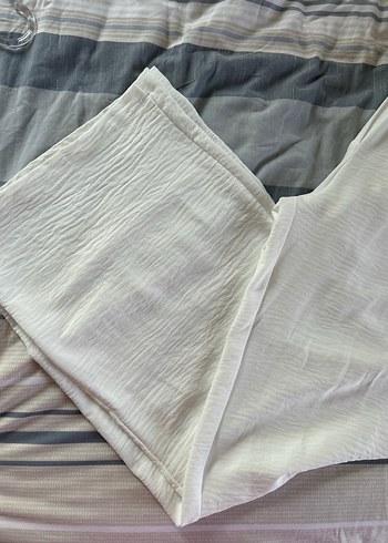 Kadın Beyaz Keten Pilili Midi Pantolon - Görsel 2