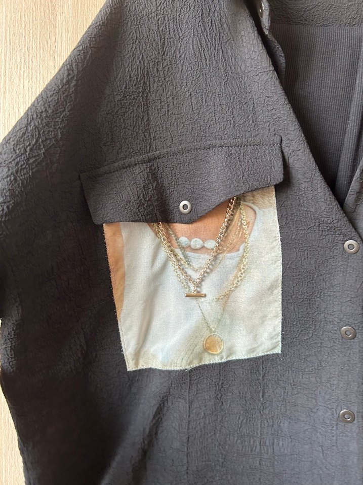 Seçil marka Düğmeli Siyah Keten Oversize Kadın Gömlek - Görsel 2