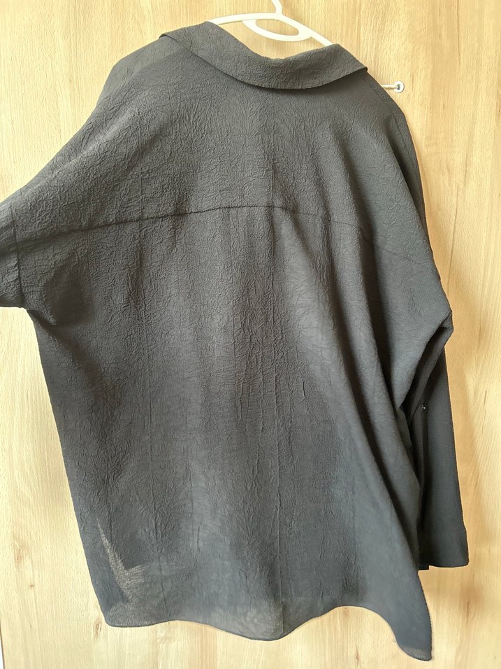 Seçil marka Düğmeli Siyah Keten Oversize Kadın Gömlek - Görsel 5