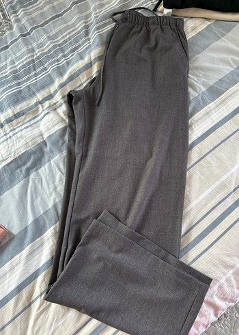 Gri Keten Rahat Kesim bol paça Pantolon - Görsel 7