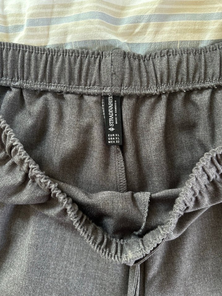 Gri Keten Rahat Kesim bol paça Pantolon - Görsel 5