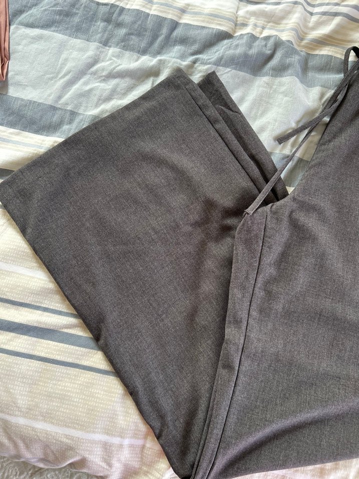 Gri Keten Rahat Kesim bol paça Pantolon - Görsel 2