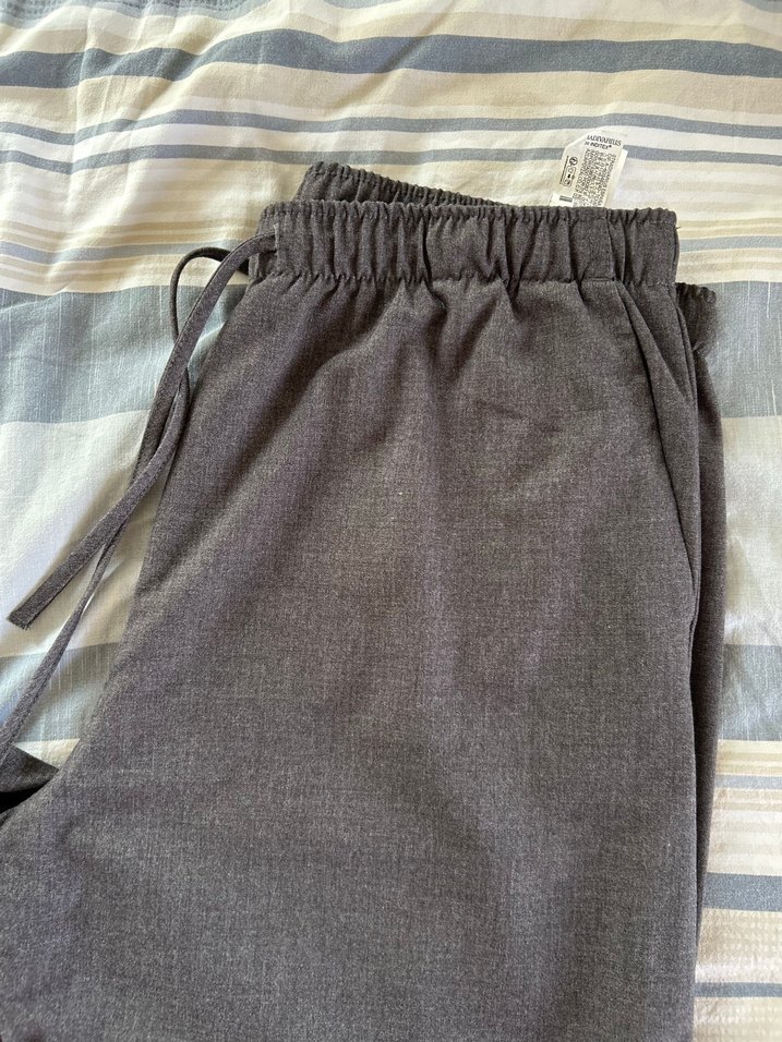 Gri Keten Rahat Kesim bol paça Pantolon - Görsel 3