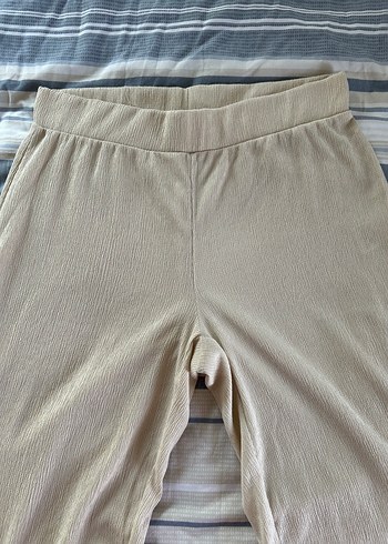 Bej Kadın Keten Pilili Rahat Kesim Pantolon - Görsel 5