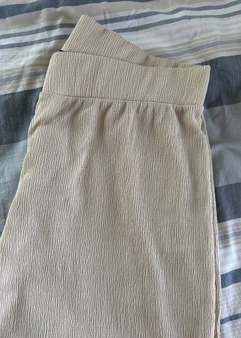 Bej Kadın Keten Pilili Rahat Kesim Pantolon - Görsel 3