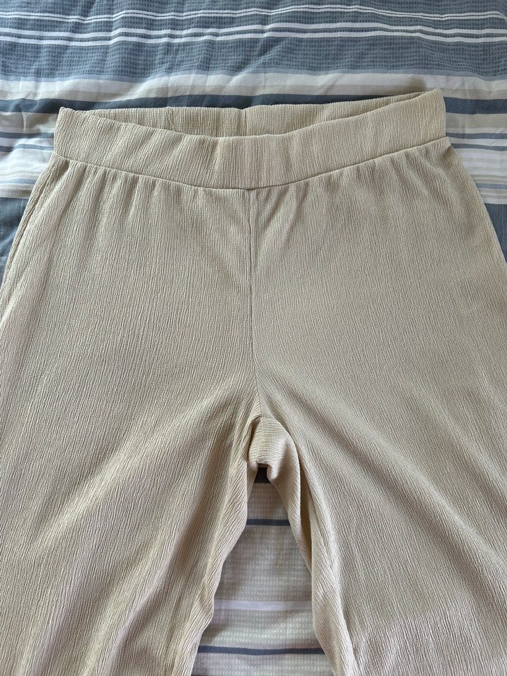 Bej Kadın Keten Pilili Rahat Kesim Pantolon - Görsel 5