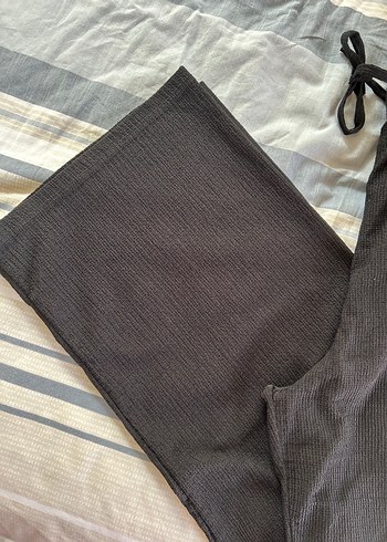 Siyah,Pilili, Rahat Kesim Keten Kadın Pantolon - Görsel 2