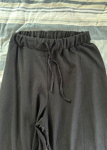 Siyah,Pilili, Rahat Kesim Keten Kadın Pantolon - Görsel 5