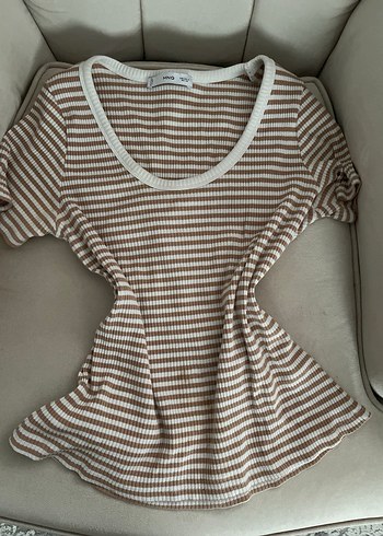 MANGO Bej Kısa Kollu Kadın Tişört - Görsel 2