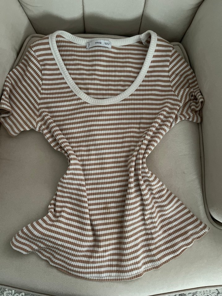 MANGO Bej Kısa Kollu Kadın Tişört - Görsel 2