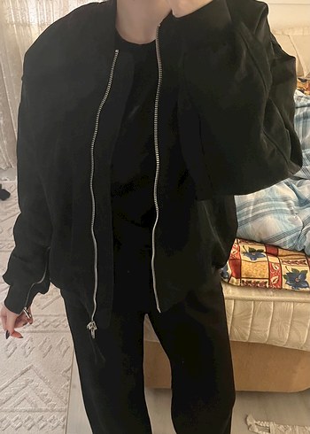 Zara Siyah Kadın Keten Fermuarlı Ceket - Görsel 7