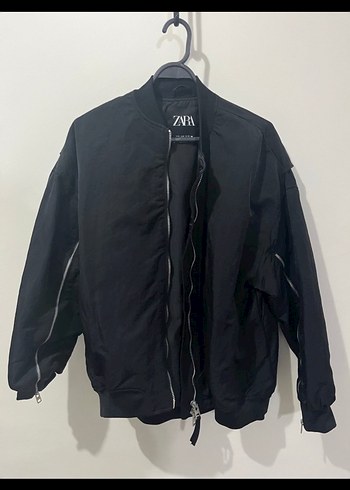 Zara Siyah Kadın Keten Fermuarlı Ceket - Görsel 4