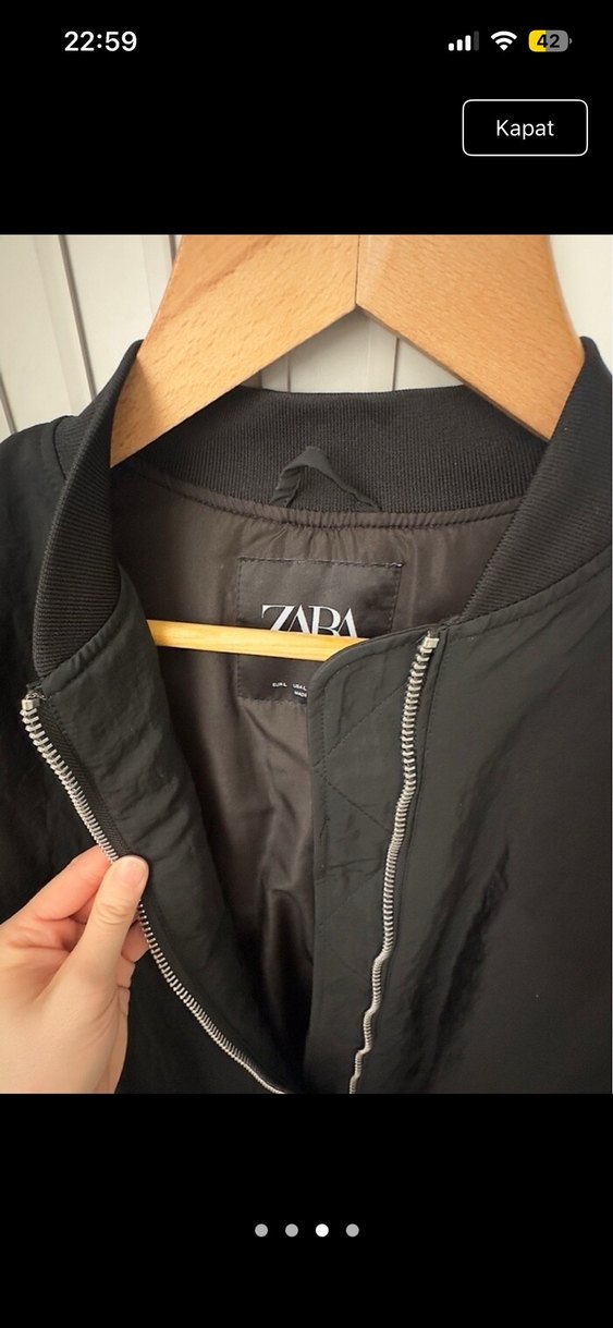 Zara Siyah Kadın Keten Fermuarlı Ceket - Görsel 3