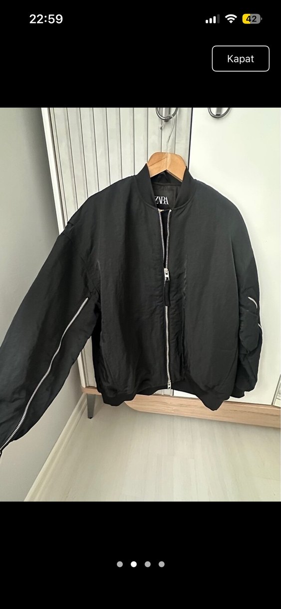 Zara Siyah Kadın Keten Fermuarlı Ceket - Görsel 2