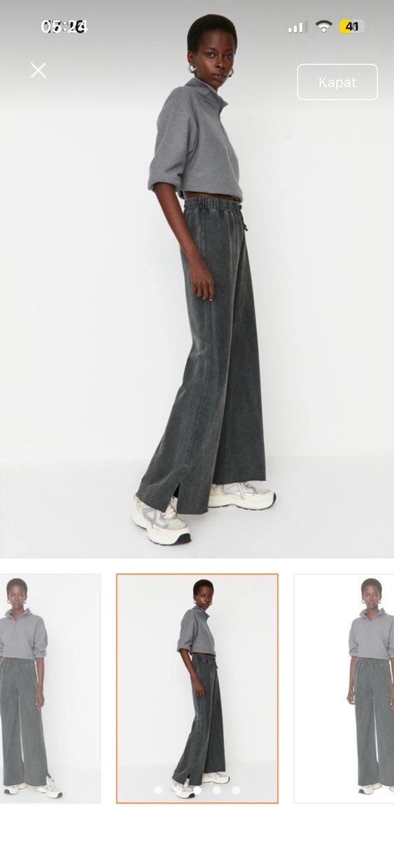 MİLLA 
Gri Batik Desenli Rahat Kesim Kadın Kot Eşofman - Görsel 3