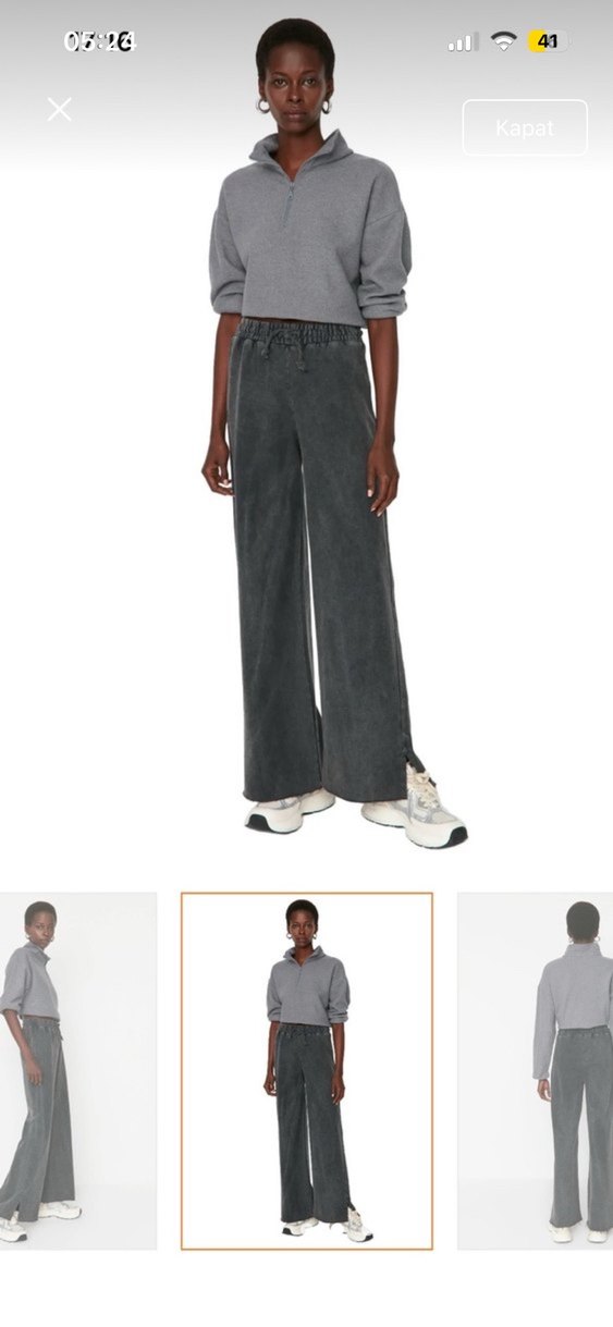 MİLLA 
Gri Batik Desenli Rahat Kesim Kadın Kot Eşofman - Görsel 4