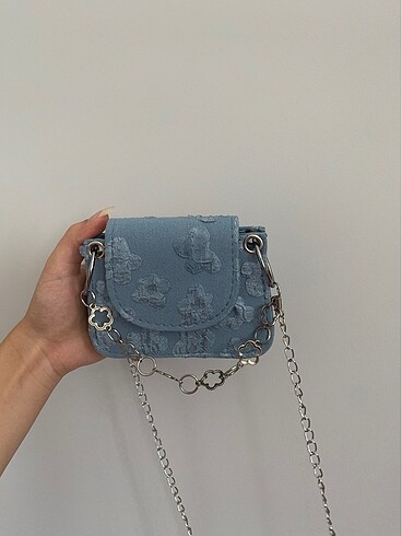 Mavi denim mini çapraz çanta