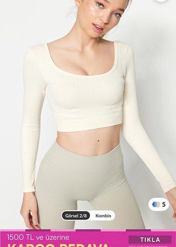 Trendyolmilla Fitilli Uzun Kollu Krem Rengi Crop - Görsel 7