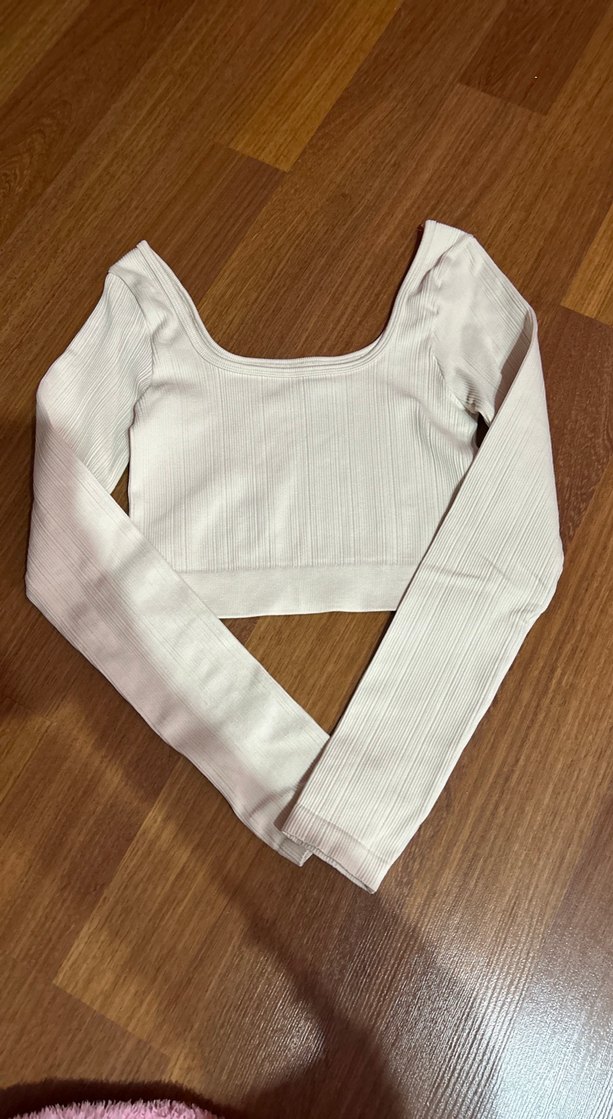 Trendyolmilla Fitilli Uzun Kollu Krem Rengi Crop - Görsel 2