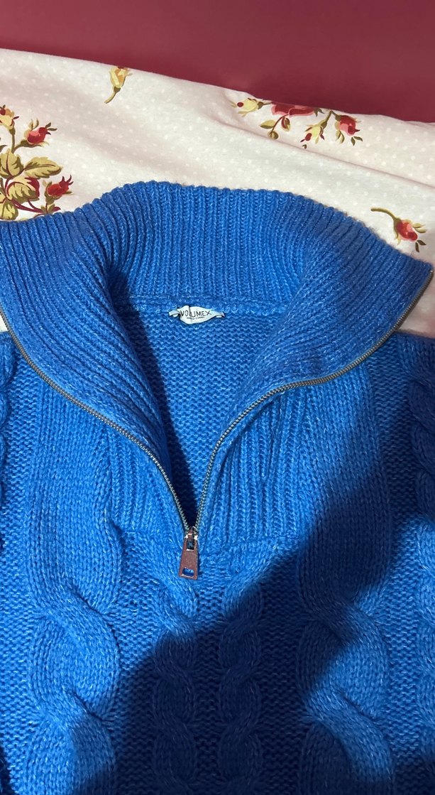 Kadın Mavi Örgü Balıkçı Yaka Kazak - Görsel 4