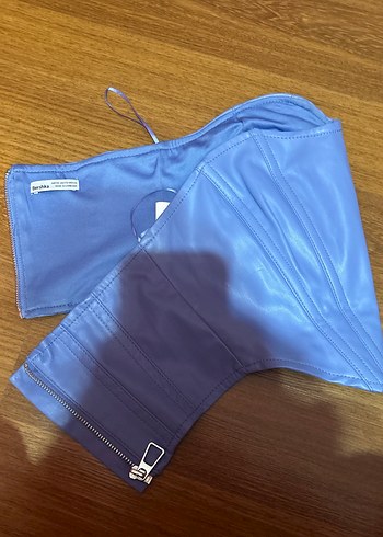 Bershka Mavi Deri Straplez Bel Detaylı Bustiyer - Görsel 4