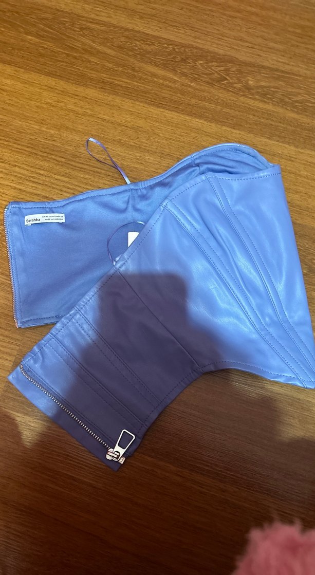 Bershka Mavi Deri Straplez Bel Detaylı Bustiyer - Görsel 4