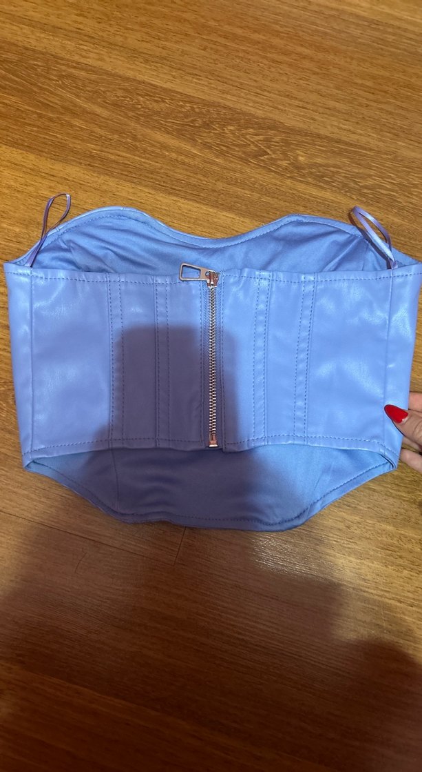 Bershka Mavi Deri Straplez Bel Detaylı Bustiyer - Görsel 2