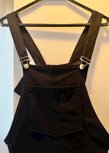 Siyah Kadın salopet cepli şort Tulum - Görsel 4