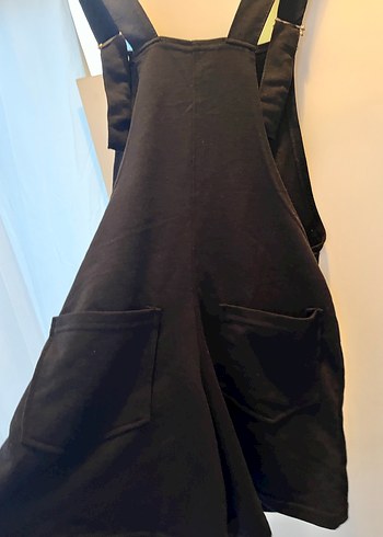 Siyah Kadın salopet cepli şort Tulum - Görsel 3