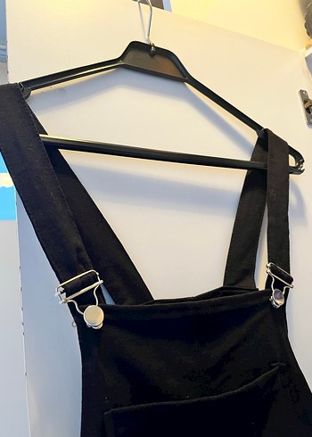 Siyah Kadın salopet cepli şort Tulum - Görsel 2