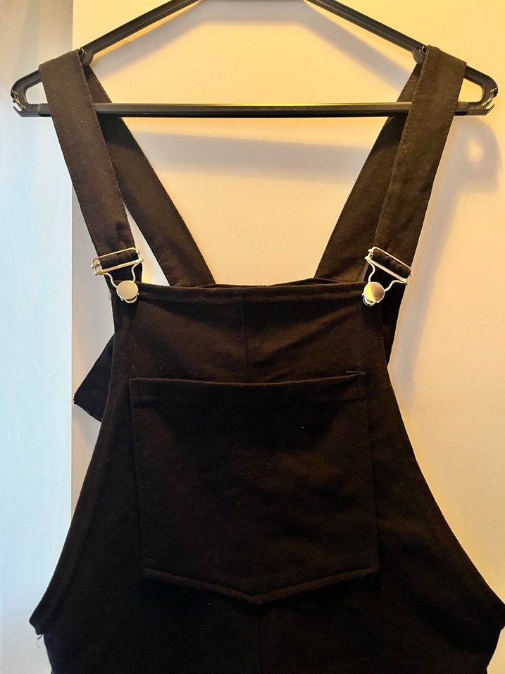 Siyah Kadın salopet cepli şort Tulum - Görsel 4