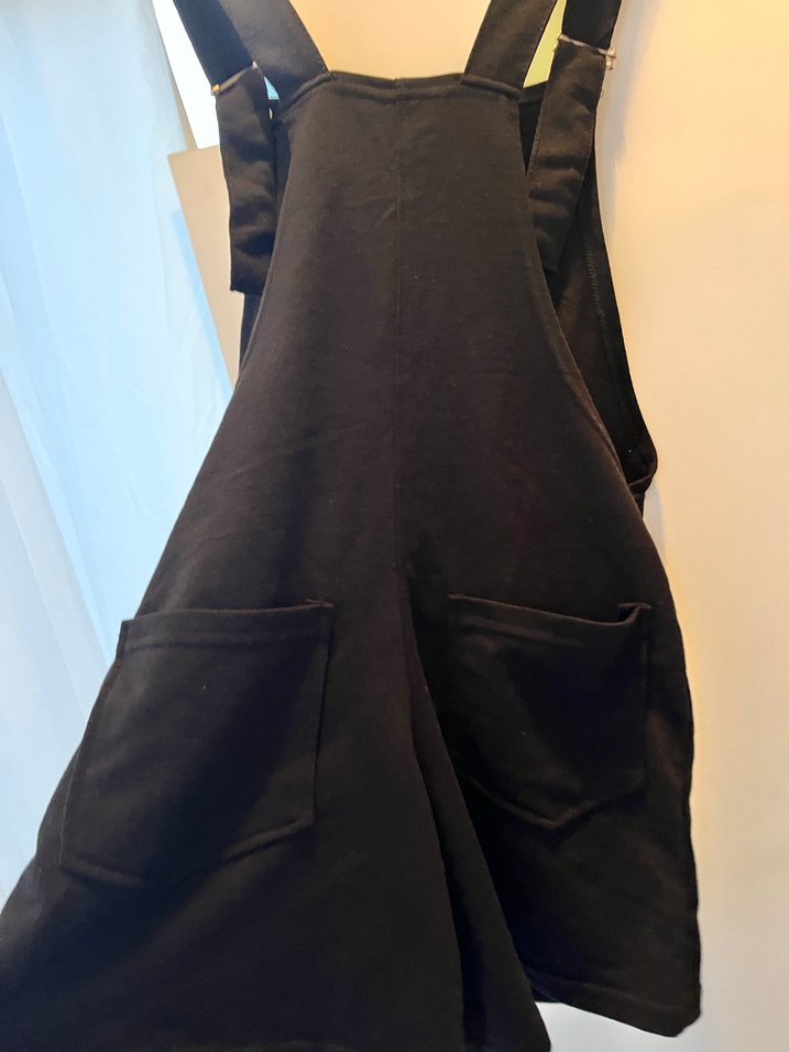 Siyah Kadın salopet cepli şort Tulum - Görsel 3