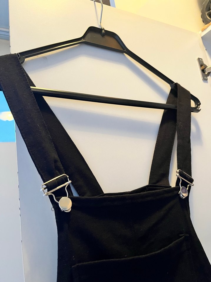 Siyah Kadın salopet cepli şort Tulum - Görsel 2