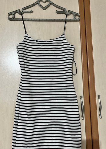 Çizgili Beyaz Mini Elbise - Görsel 2