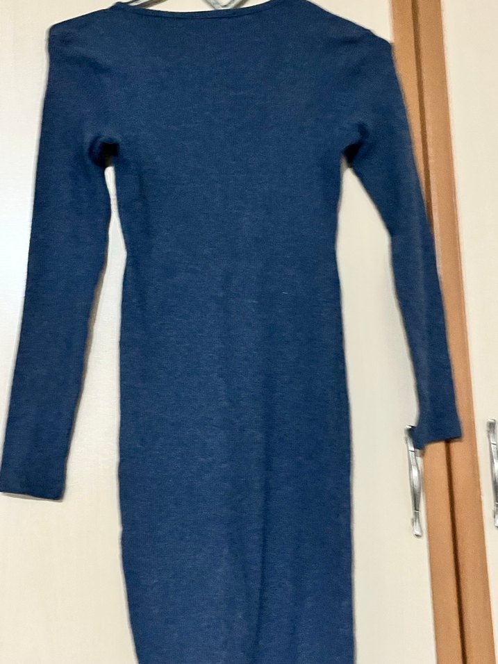 Mavi  fitilli  Elbise Uzun Kollu - Görsel 3