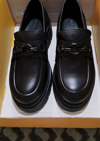 Kadın Siyah Platform Topuklu Tokalı Loafer