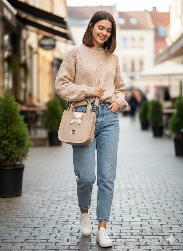 Bej Deri Kadın El Çantası - Minimalist Stil - Görsel 2