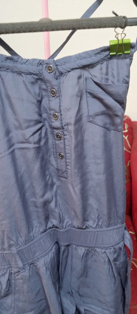 Düğmeli, Straplez, Mavi Kadın Tulum - Görsel 3